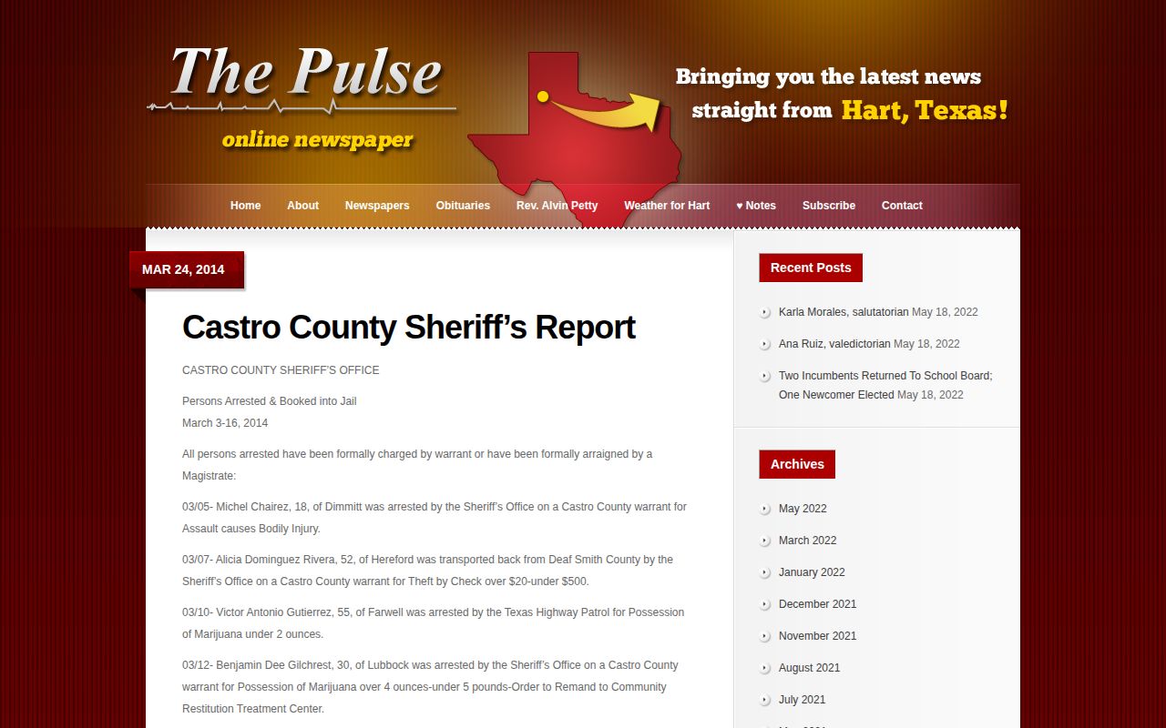 Castro County crime news historical booking report from The Pulse News